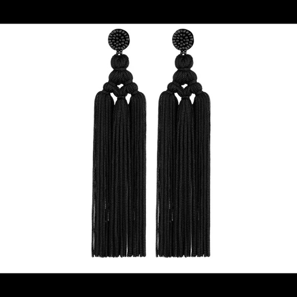 NWT Tassel Earrings Thread Long Dangle Drop Earrings Party Pink black new - Picture 2 of 8